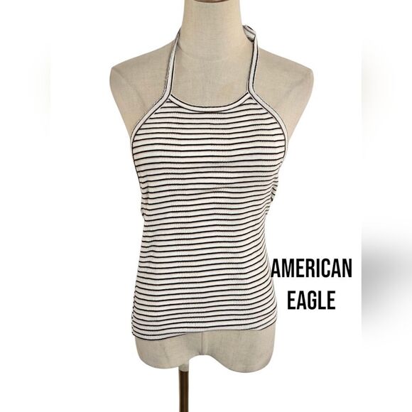 American Eagle Outfitters Black and White Striped Women's Halter Top - Picture 1 of 6